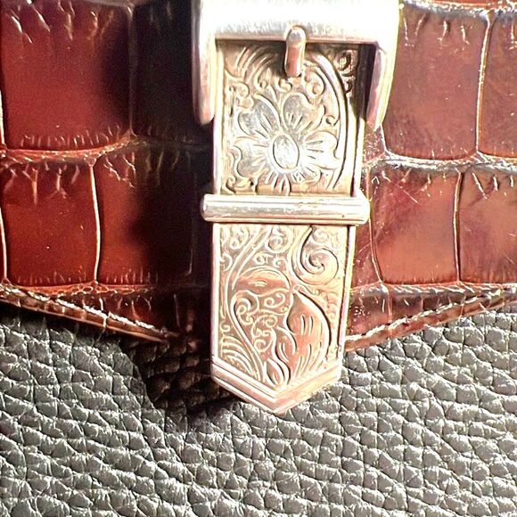 Brighton Black Pebbled Leather/Brown Croc Shoulder Bag - EUC - Picture 7 of 11